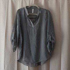 USED Freshmint Plus Sheer Top 2XL Blk/Wht Stripe